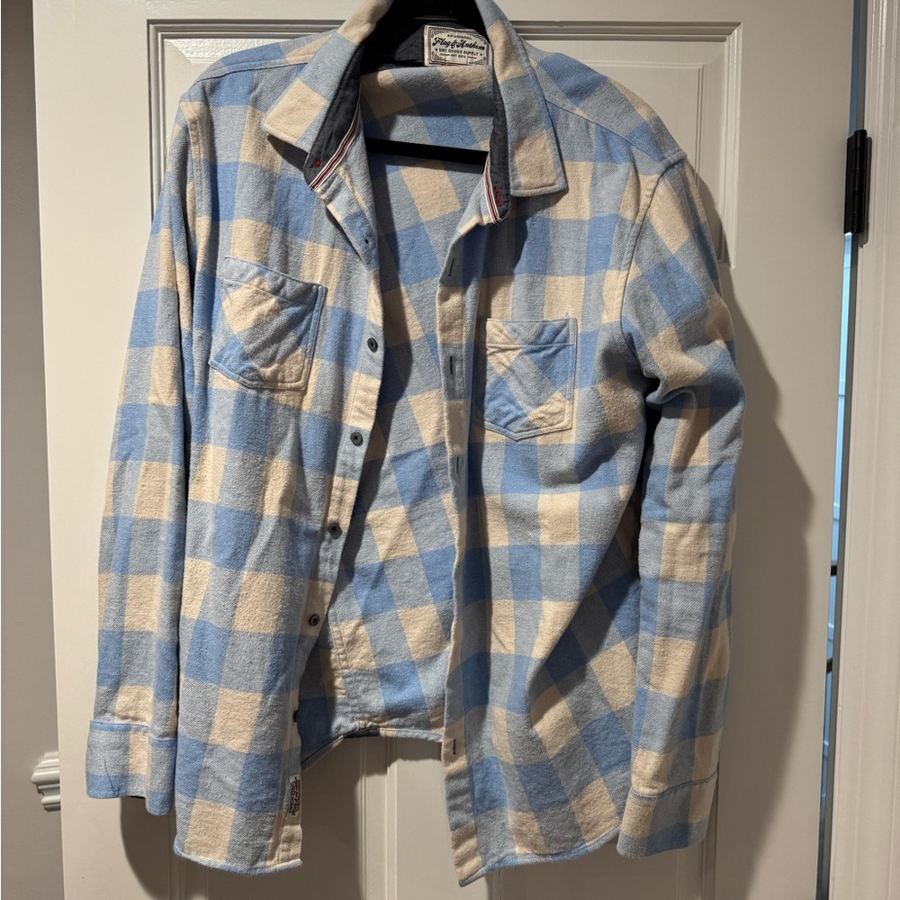 Flag And Anthem Blue and Cream Plaid Button-Up Shirt